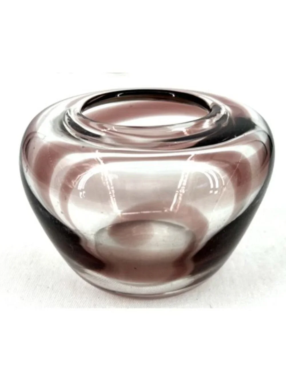Arsis Murano Style Art Glass Bowl Pink & Clear Hand Blown Crystal 3